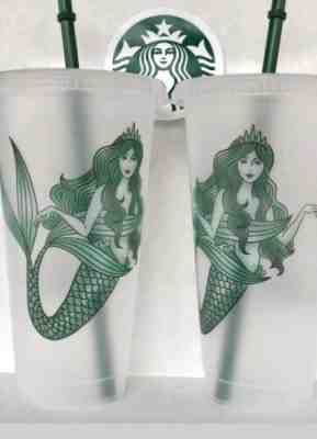 2 Starbucks Mermaid Siren Frosted Reusable Cold Cup without Original Logo 2019 - Sold on eBay Jan, 5th 2020 for $16.99