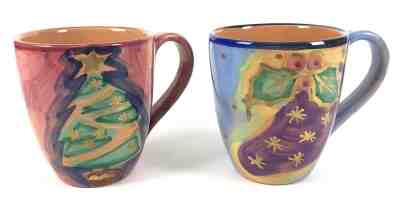 Starbucks Hand Painted Christmas Mug Cup Made in Italy Set of 2 Tree & Stocking  - Sold on eBay Jan, 5th 2020 for $21.21
