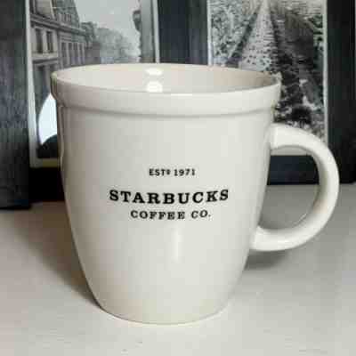 STARBUCKS COFFEE 2001 Mug Cup Barista Abbey White Black 18 oz  Estd 1971 Large - Sold on eBay Jan, 5th 2020 for $16.16
