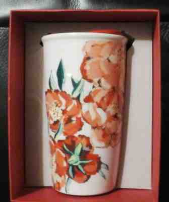 Starbucks 2015 Red Floral Double Wall Ceramic Traveler Tumbler Coffee Cup 10 oz - Sold on eBay Jan, 5th 2020 for $15.51