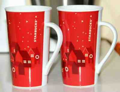 Two (2) 2013 STARBUCKS Holiday Christmas 6" Tall Latte / Coffee Mugs Red, 16 oz - Sold on eBay Jan, 5th 2020 for $20.00