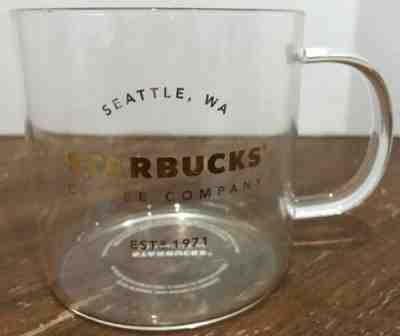 Starbucks 2015 CLEAR GLASS Gold Lettering 18oz 532 ml Coffee Mug Cup  - Sold on eBay Jan, 5th 2020 for $22.00