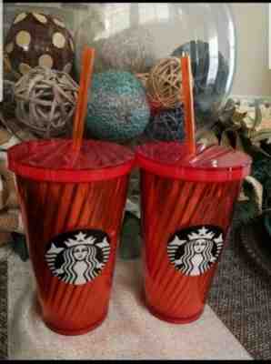 Set of Two Orange Spiral Starbucks Tumbler Bundle - Sold on eBay Jan, 5th 2020 for $30.00