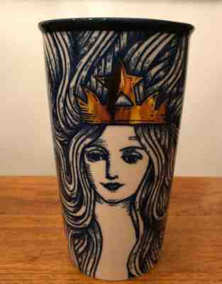 Starbucks 2016 Siren Mermaid Anniversary Blue Gold Crown 12oz Coffee Tumbler Mug - Sold on eBay Jan, 5th 2020 for $17.95