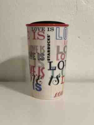 Starbucks Love Is Double Wall Ceramic Traveller Coffee Mug 12 oz Rainbow Pride - Sold on eBay Jan, 5th 2020 for $22.00