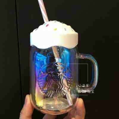 New China 2019 Starbucks Summer Cream 16oz Glass Water Bottle Mug - Sold on eBay Jan, 5th 2020 for $20.05