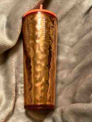 New Starbucks 2019 Holiday Shiny Rose Gold Pink 24 oz Cold Cup Straw Tumbler - Sold on eBay Jan, 5th 2020 for $25.00