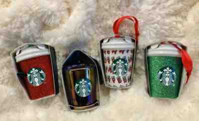 Starbucks 2019 Coffee Christmas Ornaments Holiday Set 4 Ceramic Glitter Tumbler - Sold on eBay Jan, 4th 2020 for $48.00