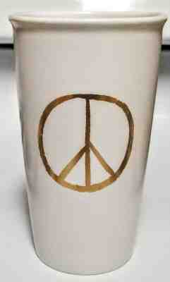 Starbucks Gold White Holiday Peace Sign Travel Mug - Sold on eBay Jan, 4th 2020 for $25.00