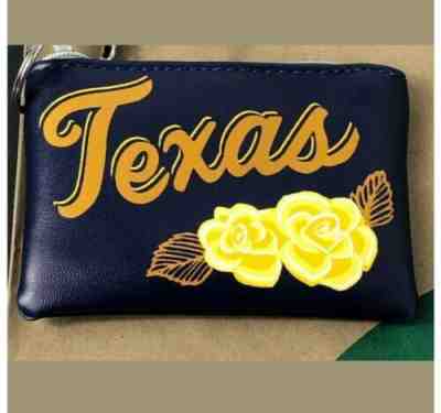 NEW Starbucks Texas 2019 Card Pouch Keychain Yellow Rose Zip Coin Purse Blue - Sold on eBay Jan, 4th 2020 for $21.99