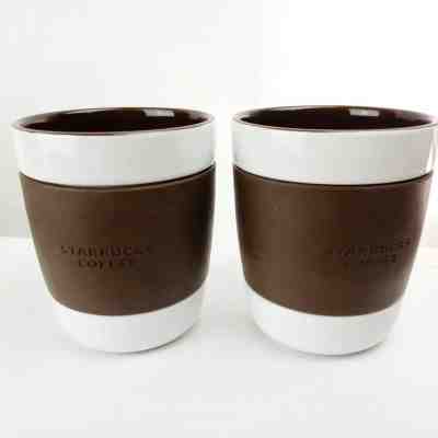 Starbucks Coffee Mug Cup Set 2- Brown Rubber Grip Handle Nice Porcelain Tumbler  - Sold on eBay Jan, 4th 2020 for $24.99