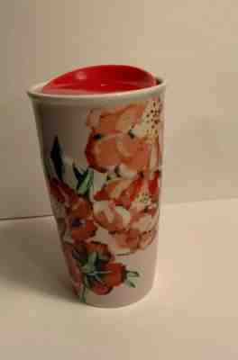 Starbucks Ceramic Travel Mug Flowers Floral Red Lid 10 oz Cup Tumbler 2015 - Sold on eBay Jan, 4th 2020 for $19.50