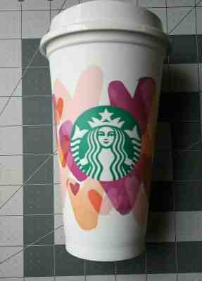 Starbucks 2020 Valentine's Day Hot Reusable Recycle Cup Hearts Pink Watercolor - Sold on eBay Jan, 4th 2020 for $15.85