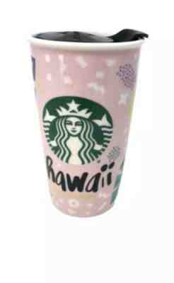 2016 Starbucks Pink Hawaii Ceramic Travel Cup Tumbler 12 Oz State Mug - Sold on eBay Jan, 4th 2020 for $19.99