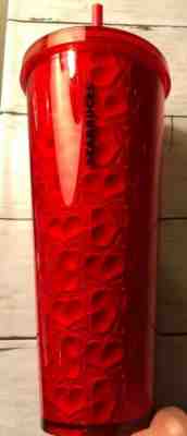 Starbucks Valentines Red Hearts Cold Cup Tumbler Limited Edition 24oz Venti 2019 - Sold on eBay Jan, 4th 2020 for $32.37