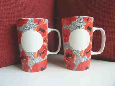 Set of 2 Starbucks Red Poppy Coffee Mug Black White Polka Dot Tall 16 Oz Flowers - Sold on eBay Jan, 4th 2020 for $16.50