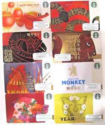 STARBUCKS LOT 8 CHINESE NEW YEAR GIFT CARDS NEW UNUSED UNLOADED 2012-2019 CANADA - Sold on eBay Jan, 4th 2020 for $17.50