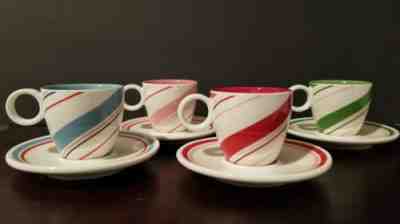 Starbucks Espresso 2007 Colorful Candy Cane Stripe Set Of 4 Cups & Saucers  - Sold on eBay Jan, 4th 2020 for $15.00