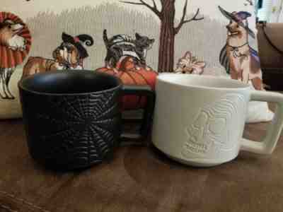 Halloween 2019 Starbucks Mug Set White Skull/Black Spiderweb  - Sold on eBay Jan, 4th 2020 for $23.00