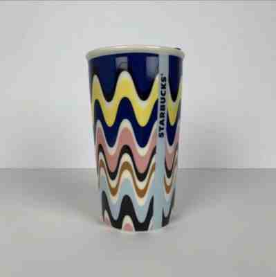 STARBUCKS 2017 BLUE WAVE GROOVY TRAVEL MUG CERAMIC TUMBLER 12 FL OZ - Sold on eBay Jan, 4th 2020 for $21.00