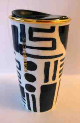 Starbucks 2015 Modern Art Gold Rim Ceramic Travel Tumbler Insulated Mug EUC - Sold on eBay Jan, 4th 2020 for $19.99