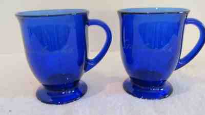2 Starbucks Anchor Hocking Cobalt Blue Glass Pedestal Coffee Mugs - Sold on eBay Jan, 4th 2020 for $16.95