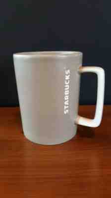Starbucks 12 oz Square Handle Tan/White Dipped Coffee Tea Mug Cup - Sold on eBay Jan, 4th 2020 for $15.00