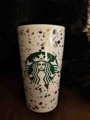 New Starbucks 2019 Ceramic Holiday Traveler 12oz Tumbler Cup Mug, White and Gold - Sold on eBay Jan, 3rd 2020 for $23.00