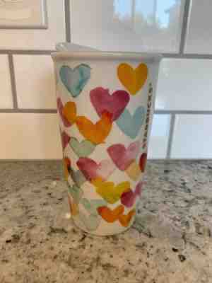 Starbucks Ceramic Travel Tumbler Mug With Lid Painted Hearts Design 12 Oz - 2015 - Sold on eBay Jan, 3rd 2020 for $26.99