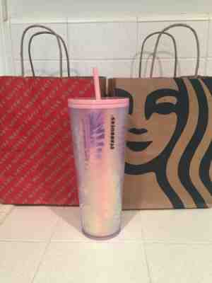 Starbucks 2019 Holiday Pink Pine Cone Tumbler Iridescent Holograph 24 OZ NWT - Sold on eBay Jan, 3rd 2020 for $35.00