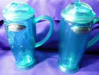 Starbucks Travel Cold Cup Tumbler Barista 2001 16 oz Clear Blue Acrylic Set of 2 - Sold on eBay Jan, 3rd 2020 for $16.95
