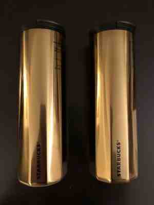 Starbucks Vacuum insulated Gold Stainless Steel Tumbler 16 oz / Lot Of 2 - Sold on eBay Jan, 3rd 2020 for $22.50