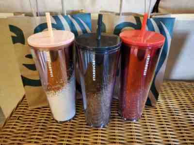 Starbucks Winter 2019 RARE Red Black Rose Gold Snow cascading glitter Tumbler - Sold on eBay Jan, 3rd 2020 for $55.00