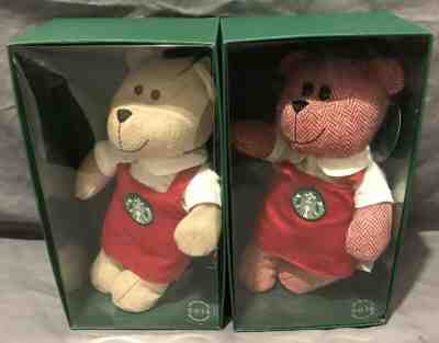 STARBUCKS Rare 2016 Bearista RED HOLIDAY APRON Girl & Boy CH - Sold on eBay Jan, 3rd 2020 for $15.99