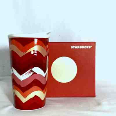 Starbucks Red Zig Zag Ceramic Coffee Travel Tumbler Mug 10oz New 2014 - Sold on eBay Jan, 2nd 2020 for $20.00