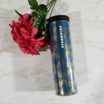 Starbucks tumbler 2017 16oz. Blue and gold scallops - Sold on eBay Jan, 2nd 2020 for $20.00