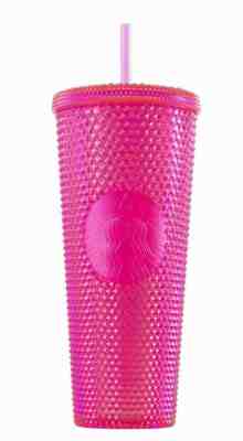 Starbucks Iridescent Bling Neon Pink Studded Cold Cup Tumbler 24 oz Holiday 2019 - Sold on eBay Jan, 2nd 2020 for $26.99