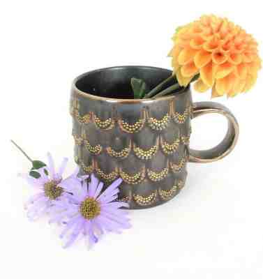 Starbuck Coffee Mug 2015 Anniversary Mermaid Scale Gold Brown Stoneware EUC - Sold on eBay Jan, 2nd 2020 for $18.00