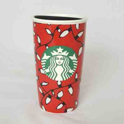 Starbucks Christmas Lights Ceramic Mug Cup Travel 2016 Lid Red 12 Oz New in Box - Sold on eBay Jan, 2nd 2020 for $23.99