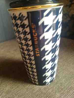 Starbucks 2015 Navy Blue/White/Gold Houndstooth 12 oz Travel Tumbler - Sold on eBay Jan, 2nd 2020 for $18.00