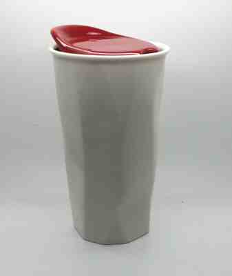Starbucks 2013 Faceted White Red Ceramic Double Wall Tumbler Travel 10 oz Mug - Sold on eBay Jan, 2nd 2020 for $19.99