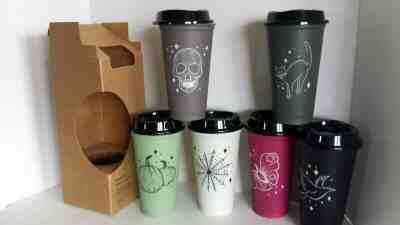 2019 Starbucks Halloween Reusable Hot Cups Limited Edition 6 Cups & Lids WEB cat - Sold on eBay Jan, 2nd 2020 for $19.99