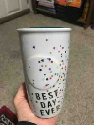 Starbucks 2015 Best Day Ever Ceramic Confetti Tumbler Coffee Travel Mug Lid 10oz - Sold on eBay Jan, 2nd 2020 for $18.99