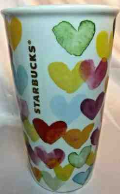 Starbucks 2015 Watercolor Hearts Ceramic Travel Mug Tumbler 10 oz Coffee Cup - Sold on eBay Jan, 2nd 2020 for $24.95