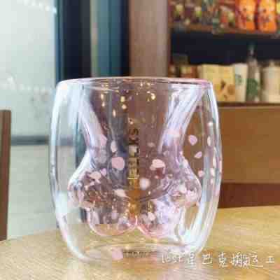 New China 2019 Starbucks Sakura 6oz Pink Cat Paw Double Wall Glass Mug - Sold on eBay Jan, 2nd 2020 for $69.99