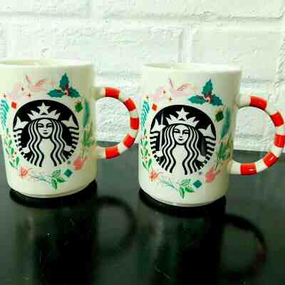 Lot of 2 STARBUCKS 2018 Christmas Coffee Mug Candy Cane Striped Handle Gift Set - Sold on eBay Jan, 2nd 2020 for $15.99