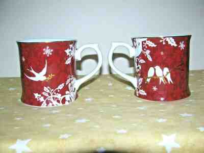 2 Starbucks Coffee Mug 2010 Rosanna Christmas Holiday Mug Red White Doves Birds - Sold on eBay Jan, 2nd 2020 for $17.50