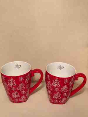 Starbucks 2004 Barista Holiday Mugs Red/White Christmas Tree (2)  ~ 16 0z. NWOB  - Sold on eBay Jan, 2nd 2020 for $34.99