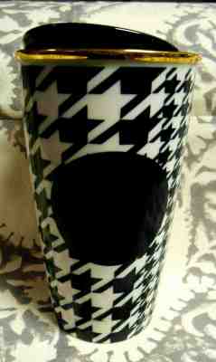 Starbucks 2015 Black & White Ceramic 12 oz Tumbler Traveler Mug w/ Black Lid - Sold on eBay Jan, 2nd 2020 for $19.95