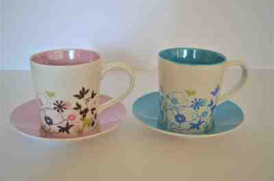 Starbucks 2006 Mug Saucer Pair Pink Brown Floral Green and Blue Cup Coffee Tea  - Sold on eBay Jan, 1st 2020 for $34.00